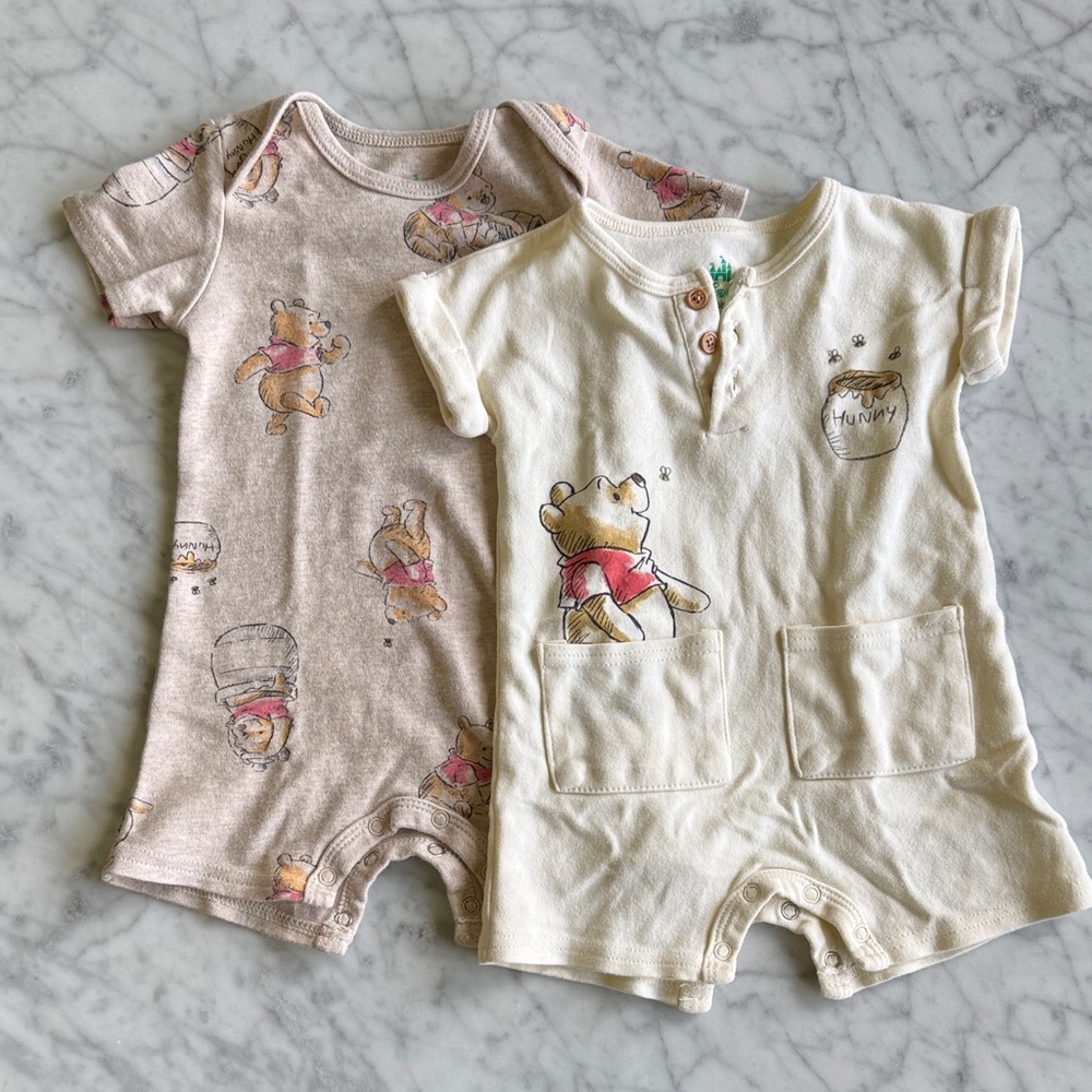 Winnie the Pooh Short Sleeve Baby One-Piece Romper - Cream & Beige